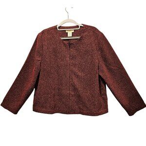 TravelSmith Blazer Jacket Womens L Petite Red Black Long Sleeves Zip Career